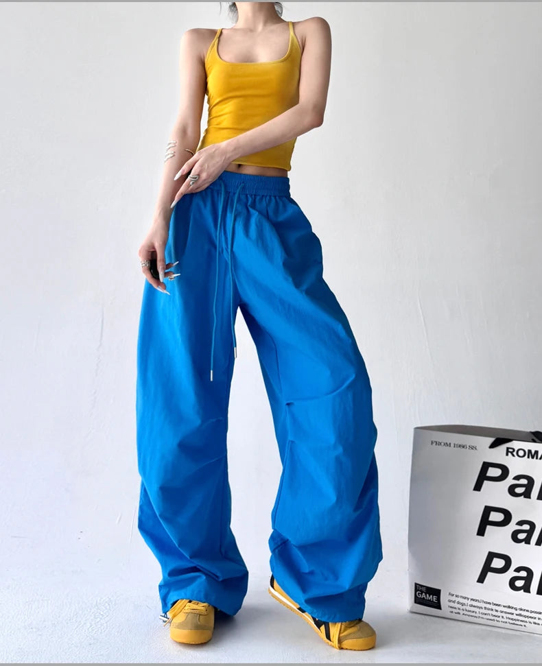 Traf American Retro Hot Girl Work Pants Loose Street Dance Hip-hop Trend Woman Clothing Korean Popular Clothes Women's