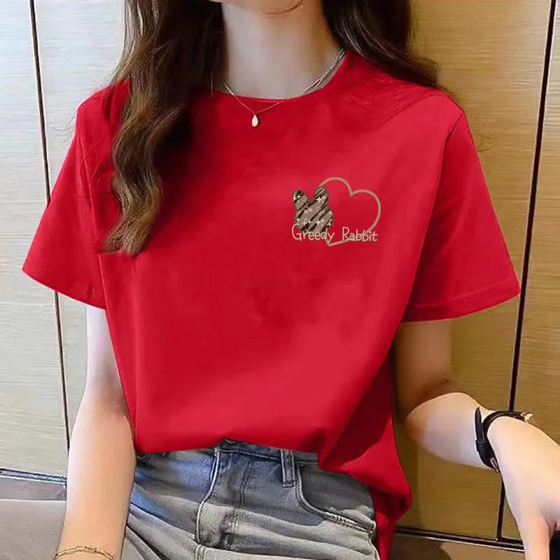 Tshirt Women Top Short Sleeve T Shirts New Korean T Shirt for Women T Shirt Round Neck Loose Fashion Tshirt Woman Top Cartoon