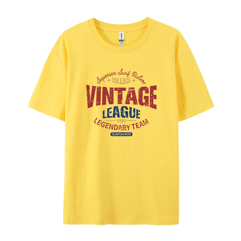 Vintage League Letter Print Womens T-Shirts Summer Fashion Cotton Tops Comfortable O-Neck Short Sleeve Soft Oversize Clothes