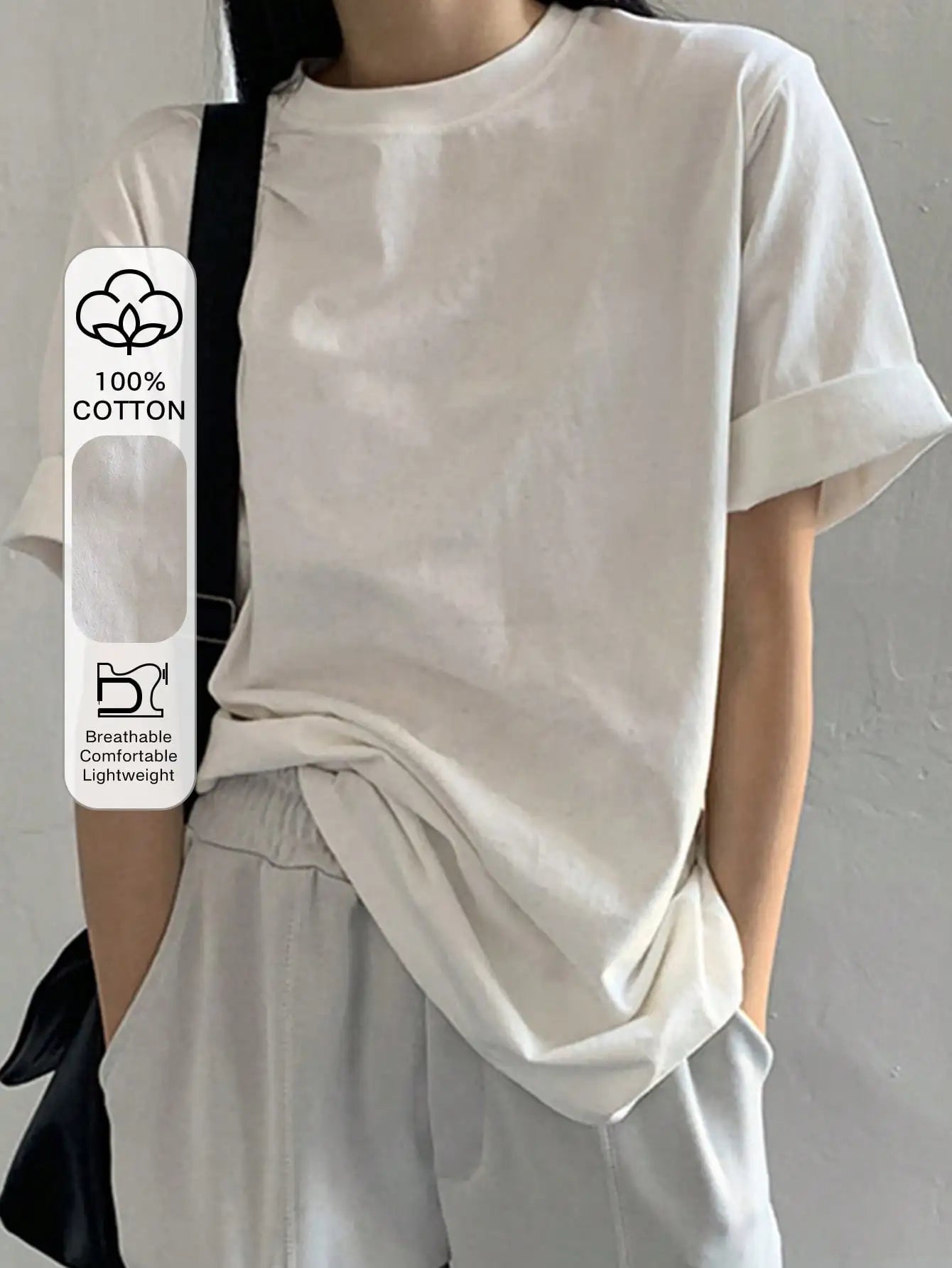 100% Cotton Oversized Round Neck T-Shirt for Women - Breathable Comfortable Lightweight Tee