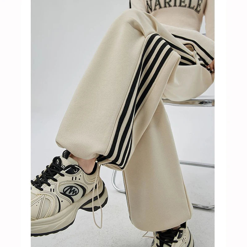 Girls Fashion High Waist Straight Leg Cargo Pants Female Korean Loose Pants Lady Casual Striped Quick Drying Trousers