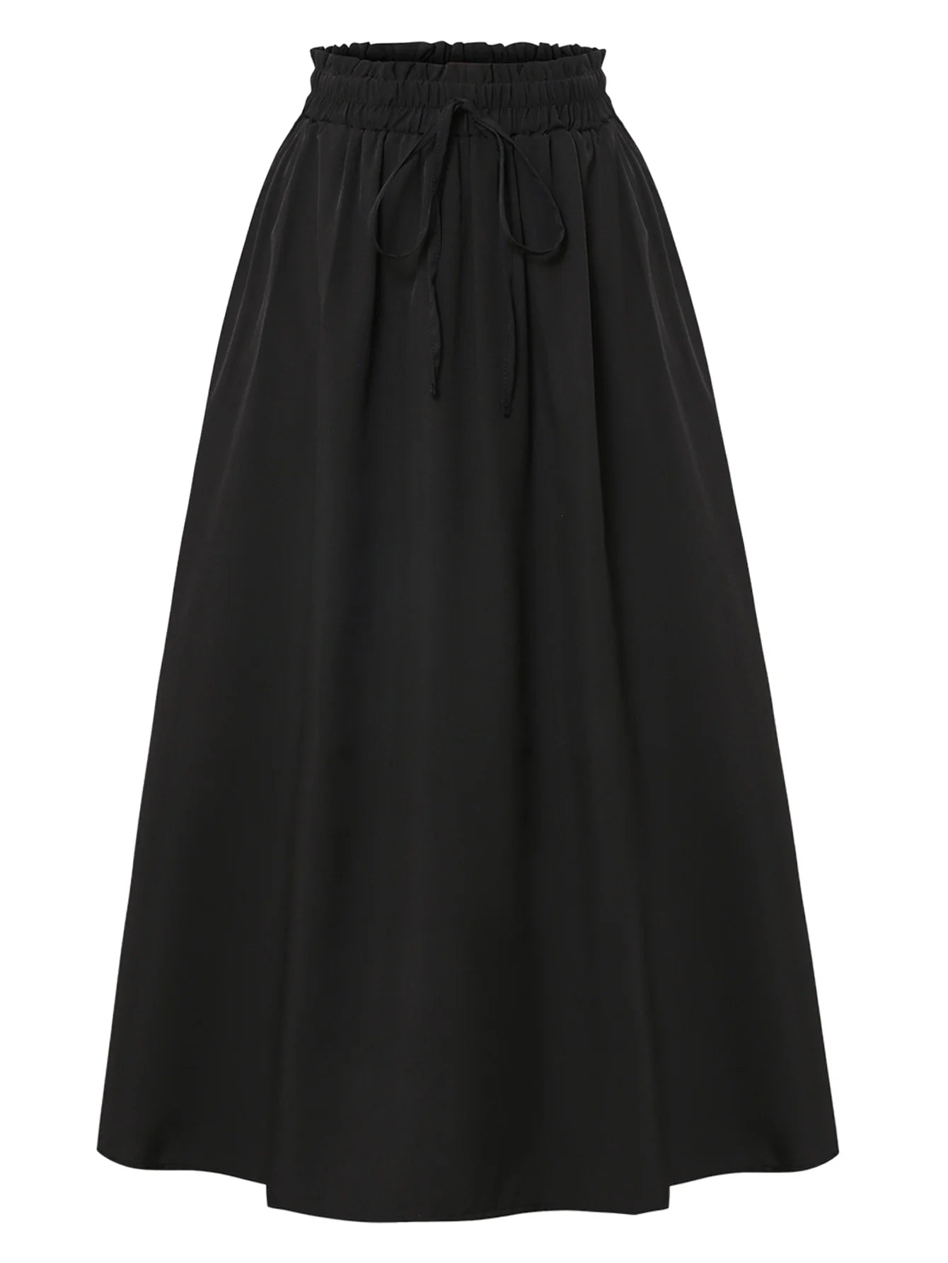 Women's Black High Waist Drawstring Maxi Skirt | A-Line Flowy Loose Fit Skirt | Casual Office Daily Wear Skirt